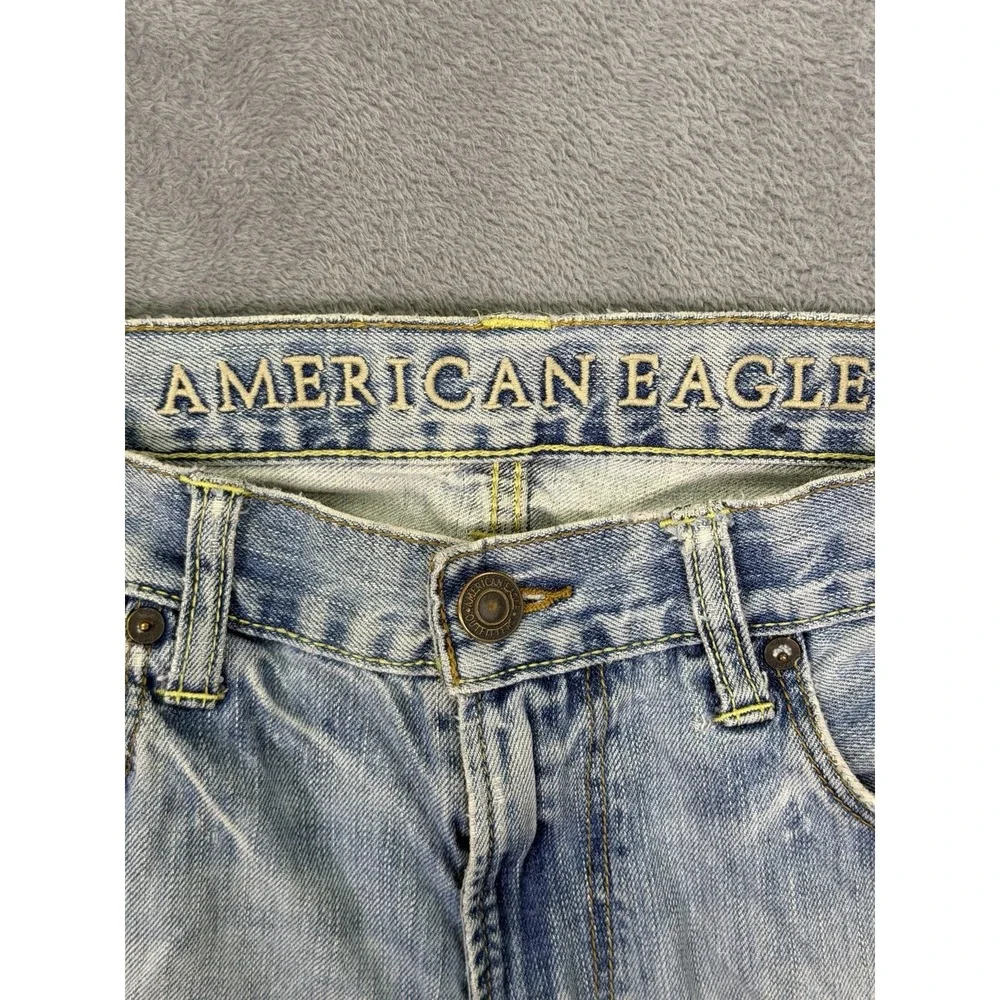American Eagle‎ Jeans Mens 34x32* Blue Original Straight Light Wash Thrashed